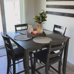 Gray Counter Height Dining Table and 4 Bar Stools