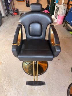 Black Leather Barber Chair with Gold Base