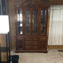 Glass Hutch Cabinet w/ Base Dresser Brown