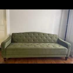 Vintage Inspired Green Velour Sleeper Sofa 