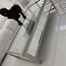 Rectangle  Coffee Table, Heavy, was $1,100. Stainless Steel Frame, Tempered Glass, Perfect Condition Size: 55W x 15H x 27.                      