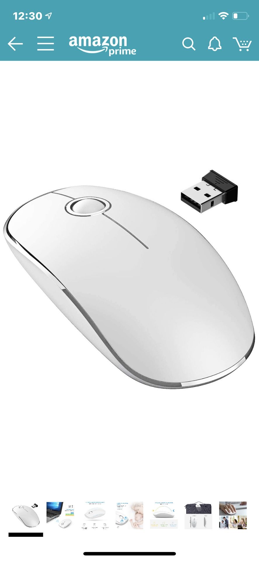 2.4G Slim Wireless Mouse with Nano Receiver, Noiseless and Silent Click with 1600 DPI for PC, Laptop, Tablet, Computer, White and Silver