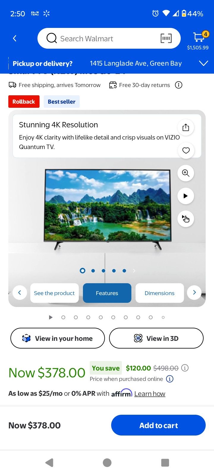 Vizio 65 In Quantum TV