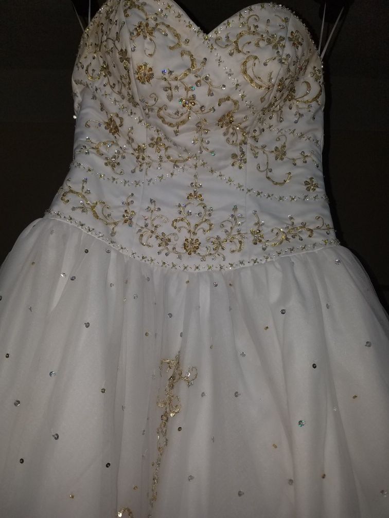 Quince or Sweet 16 White with Gold gown