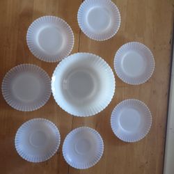 Vintage Eight Piece Milk Glass