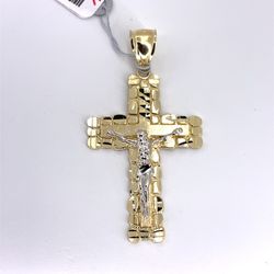 10Kt Two Tone Gold Nugget Cross Pendant 4.60g 215717/6