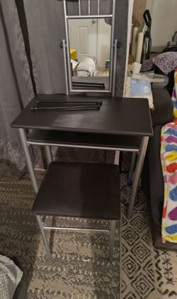 Black Metal Vanity Set with Mirror and Stool