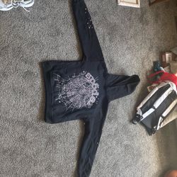 Black and silver sp5der hoodie adult small
