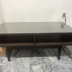 Modern Black Coffee Table with Glass Top & Storage