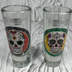 Set Of 2 - Day Of The Dead/Día De Los Muertos/Halloween Shot Glasses Sugar Skull