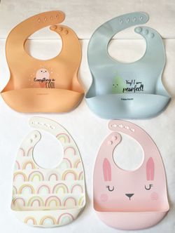 Four (4) Silicone Bibs For Babies and Toddlers