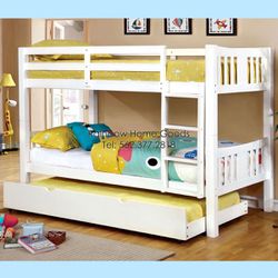 Solid Wood Triple Bunk Bed, Twin / Twin With Trundle