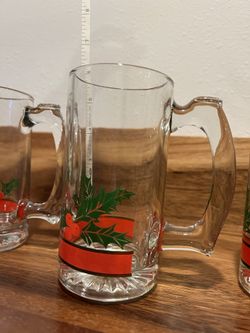 3 Holly Glass Mugs 