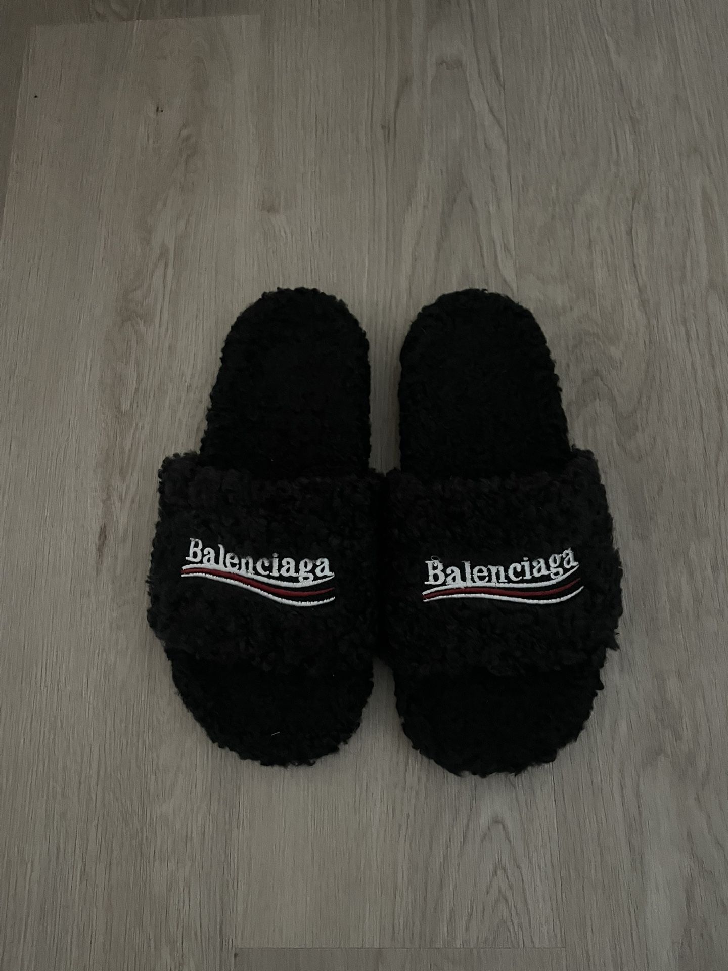 Black Balenciaga Fur Slides Size 11