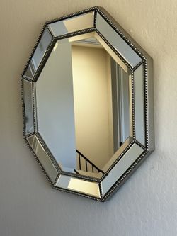 CLEARANCE!!! Octagonal Beveled Wall Mirror with Silver Beaded Detail