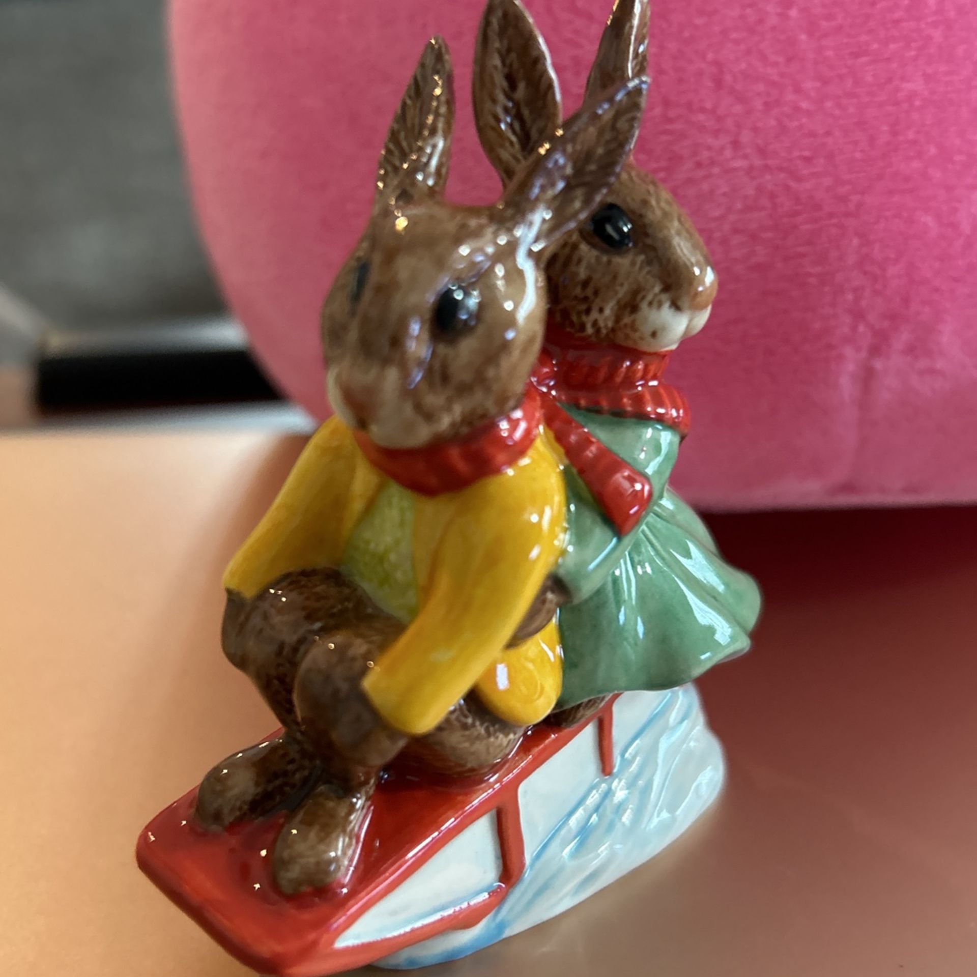Vintage Royal Doulton Bunnykins Billie & Buntie Sleigh ride DBB1collectors Rabbit Figure