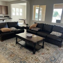 Coffee Table and Leather Sofa Set