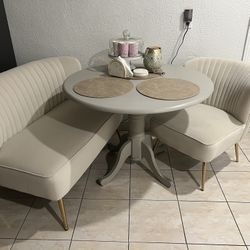 Kitchen Wood Round Table,  Bench And Chair