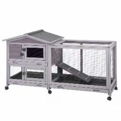 Aivituvin Indoor Rabbit Hutch AIR19, Outdoor Bunny Cage, 9.6ft² - One Run Rabbit Hutch-Gray