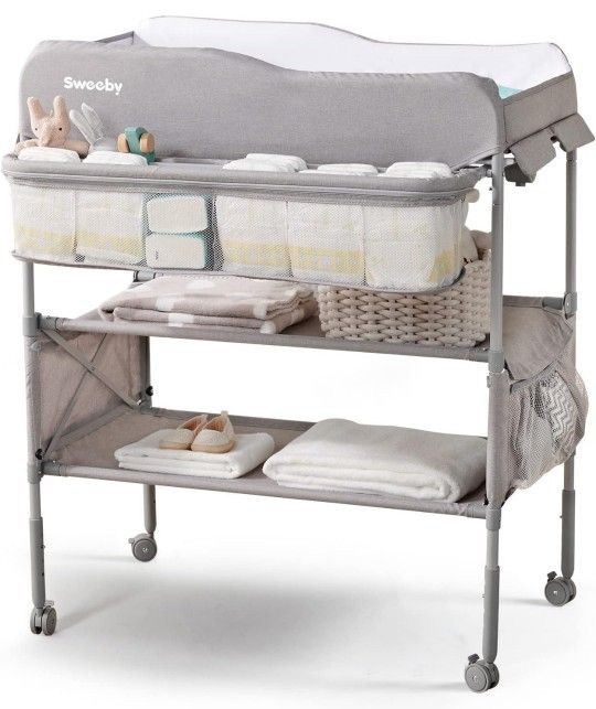 Sweeby Portable Baby Changing Table, Foldable Changing Table Dresser Changing Station for Infant, Waterproof Diaper Changing Table Pad Topper, Mobile