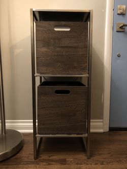 Stainless Steel Storage Shelving Unit With Wood Storage Boxes