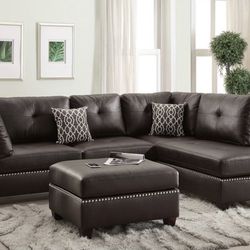 New Brown Sectional Sofa Couch Ottoman 