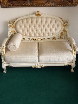 an ornate French Rococo / Louis XV Style Tufted Settee Loveseat