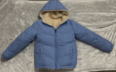 Girls Size 8 Periwinkle Blue Puffer Coat – Sherpa Lined Hood & Body