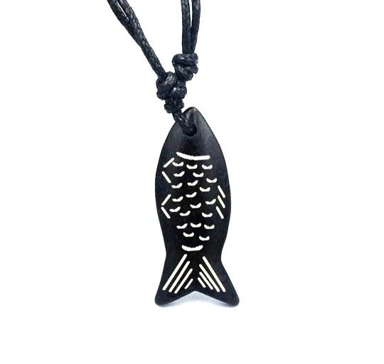Cute Fish Pendant Necklace Resin Yak Bone Fish Charms Wax Rope Jewelry