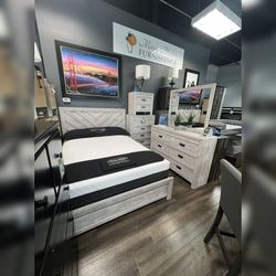 4PC Light Gray Bedroom set King Queen size Bed frame