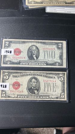 1928 $2 and $5 Dollar bills