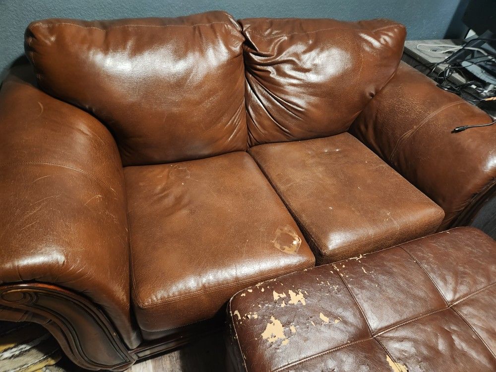 Leather couch, Chair, and ottoman (Used)