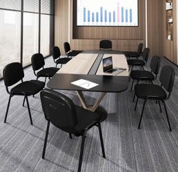 Set of 6 Conference Room Chairs, Stackable Reception Guest Chair with Waterfall Seat & Metal Frame, Ideal for Meeting Waiting Room