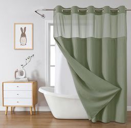 SageGreen No Hook Waffle Weave Shower Curtain