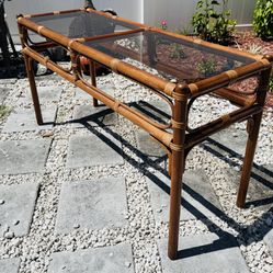 Vintage Rattan Sofa Table/ Entryway Table 