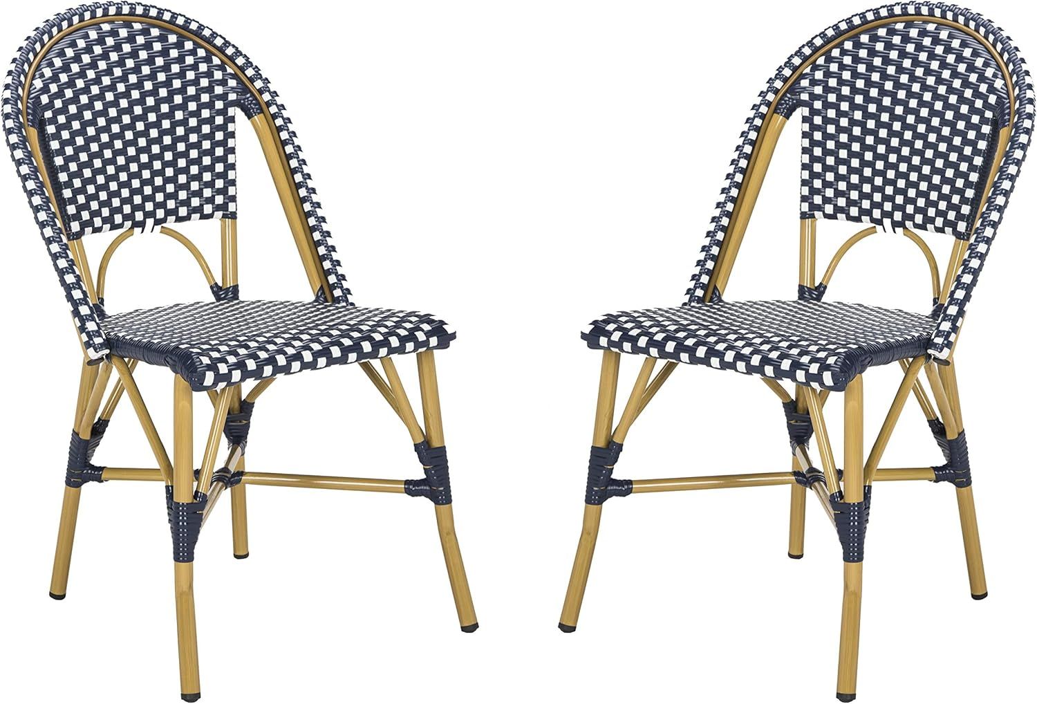 Safavieh Home Collection Hooper Indoor-Outdoor Stacking Side Chairs | Navy & White | Set of 2 Navy / White

