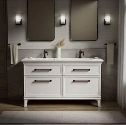 KOHLER
Artifacts 60in. Double Sink Freestanding Linen White Bath Vanity with White Quartz Top Unassembled