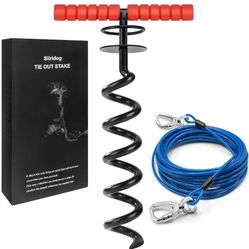Heavy Duty 30Ft Dog Tie Out Cable and Stake for Large Dogs for Dogs Up to 200lbs