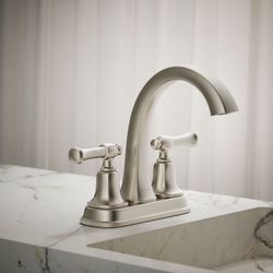 4" KOHLER Florez Vibrant Brushed Nickel Centerset 2-Handle WaterSense High-Arc Bathroom Sink Faucet