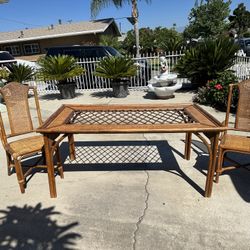 Mid Century Long Bamboo Table With 2 Matching Chairs $327.00