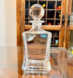 Vintage Crystal Clear Bourbon Decanter Square Design with Stopper Unbranded