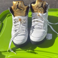 Nike Air Jordan 5 Retro GS Olympic Shoes Youth Size 6.5Y White Gold 440888-133 n
