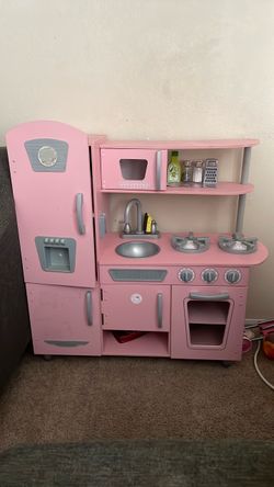 Vintage Wooden Play Kitchen with Pretend Ice Maker