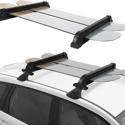 Ski Rack for Roof Rack, Aluminum Snowboard Rack with Key Locked Clamping Mechanism for 6 Pairs of Skis or 4 Snowboards, Black