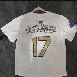 White Gold Dodgers Shohei Ohtani Champ Jersey Kanji