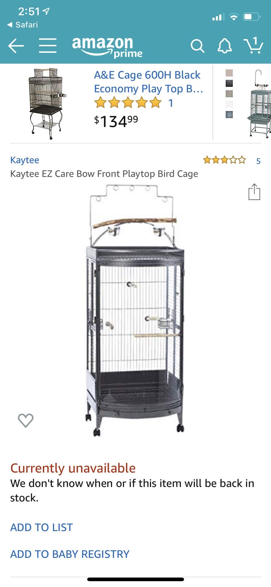 Kaytee EZ Care Bird (Parrot) cage -huge