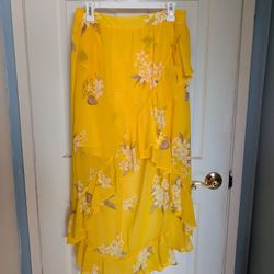 A New Day Yellow Floral Ruffle Wrap Skirt, Small