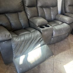 2 Piece Sofa Couch Recliner Black Leather