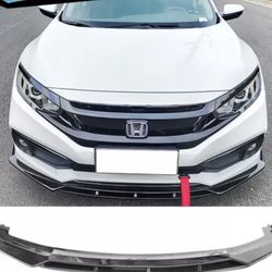 Fits 19-21 Honda Civic IKON V3 Style Front Bumper Lip Spoiler 2PC - Gloss Black