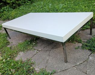 Stylish Low-Slung Contemporary Coffee Table with Chrome Frame - 4 ft long